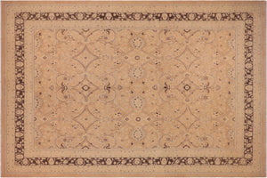 9x12 hand knotted transitional wool rug in peach and brown - Daine