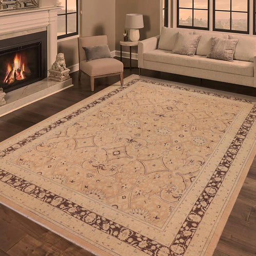 handmade Transitional Kafkaz Peach Lt. Brown Hand Knotted RECTANGLE 100% WOOL area rug 9x12