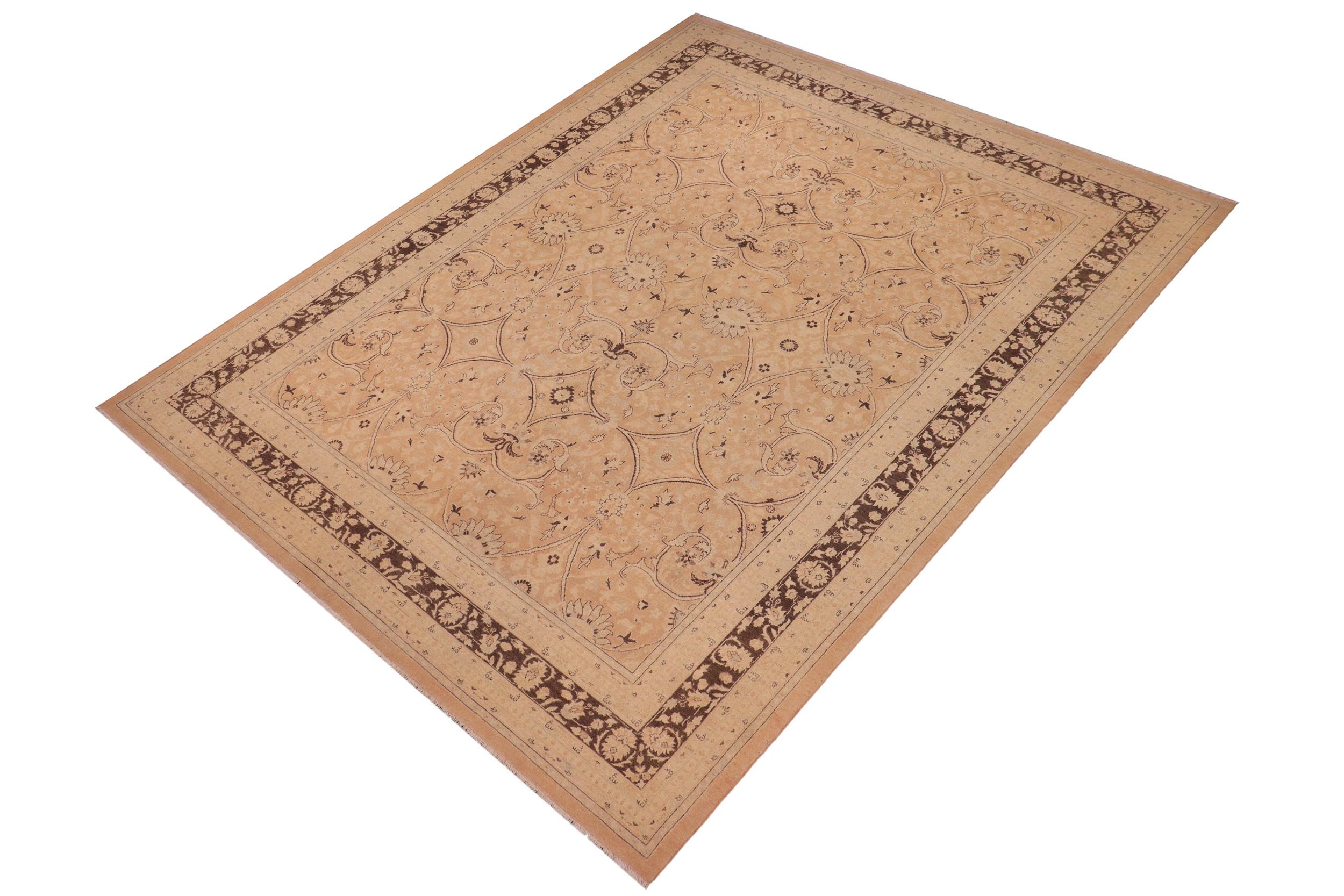 handmade Transitional Kafkaz Peach Lt. Brown Hand Knotted RECTANGLE 100% WOOL area rug 9x12