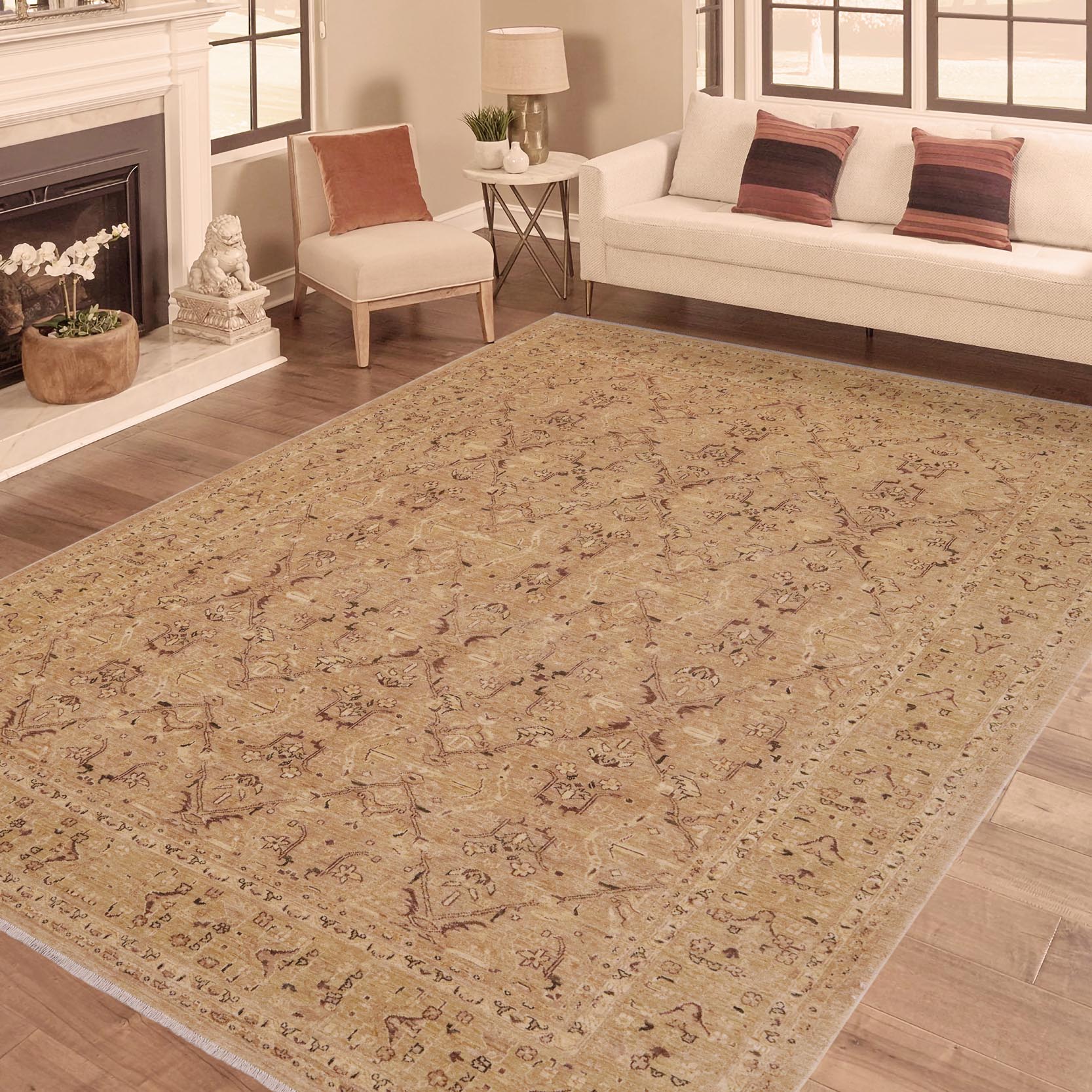 handmade Transitional Kafkaz Tan Lt. Green Hand Knotted RECTANGLE 100% WOOL area rug 9' x 12'
