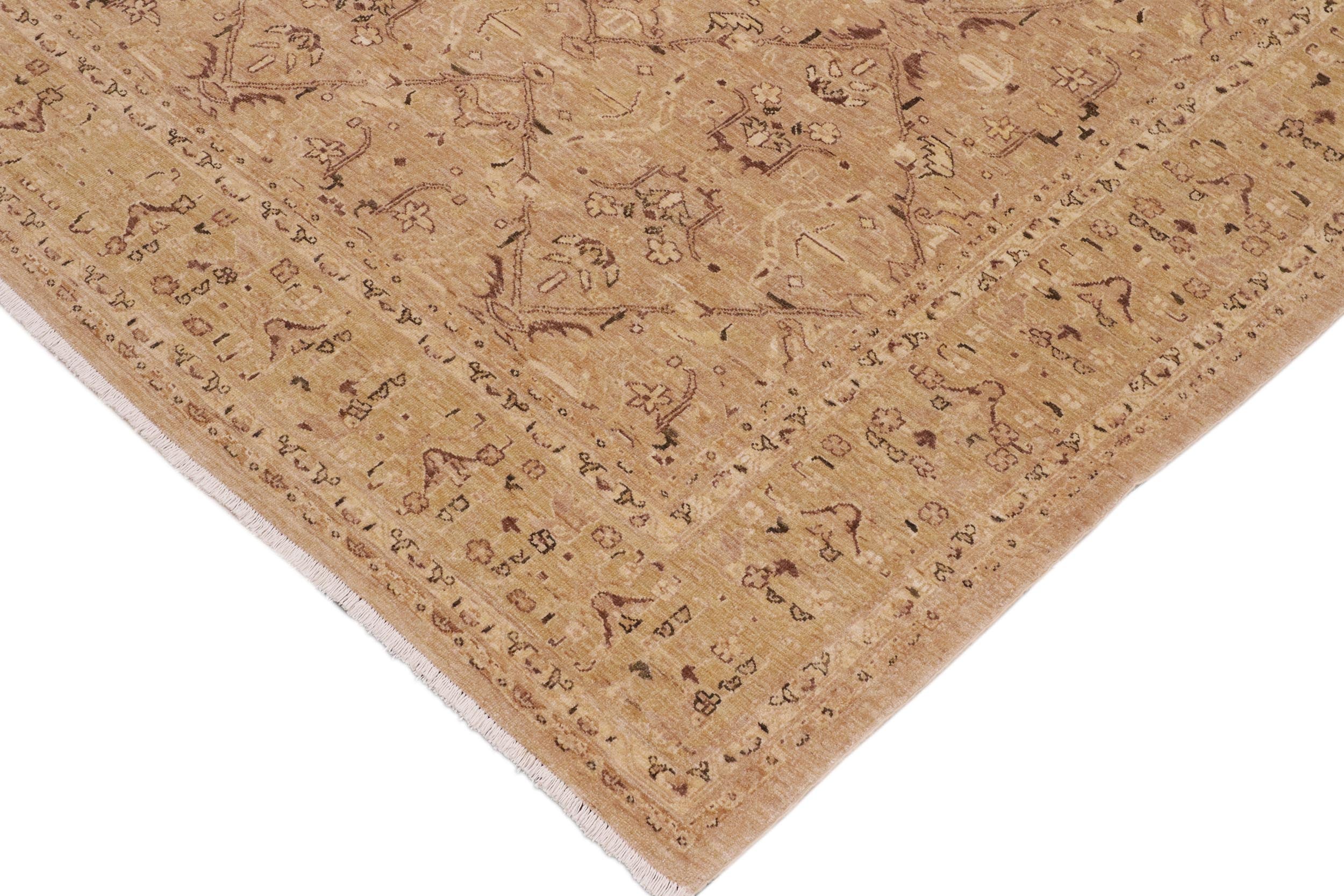 handmade Transitional Kafkaz Tan Lt. Green Hand Knotted RECTANGLE 100% WOOL area rug 9' x 12'