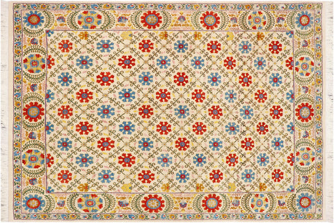 Southwestern Ziegler Elodia Beige/Blue Wool Rug - 9'6'' x 12'5''