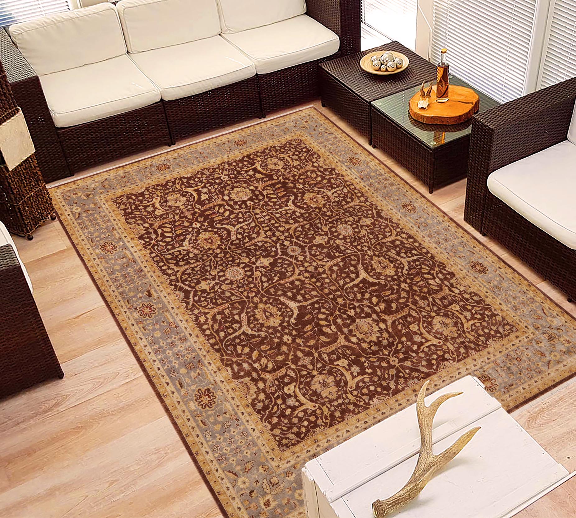 handmade Transitional Kafkaz Brown Gray Hand Knotted RECTANGLE 100% WOOL area rug 9' x 11'