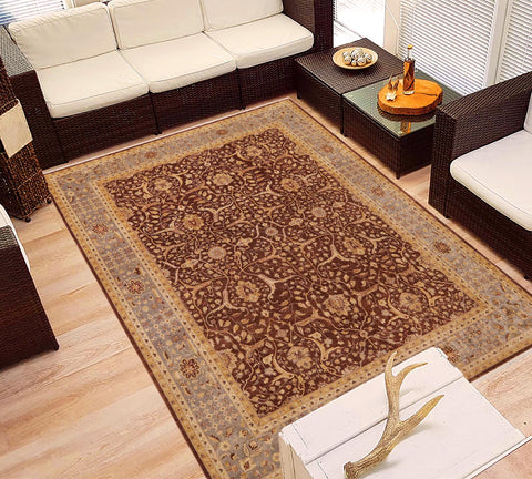 handmade Transitional Kafkaz Brown Gray Hand Knotted RECTANGLE 100% WOOL area rug 9' x 11'