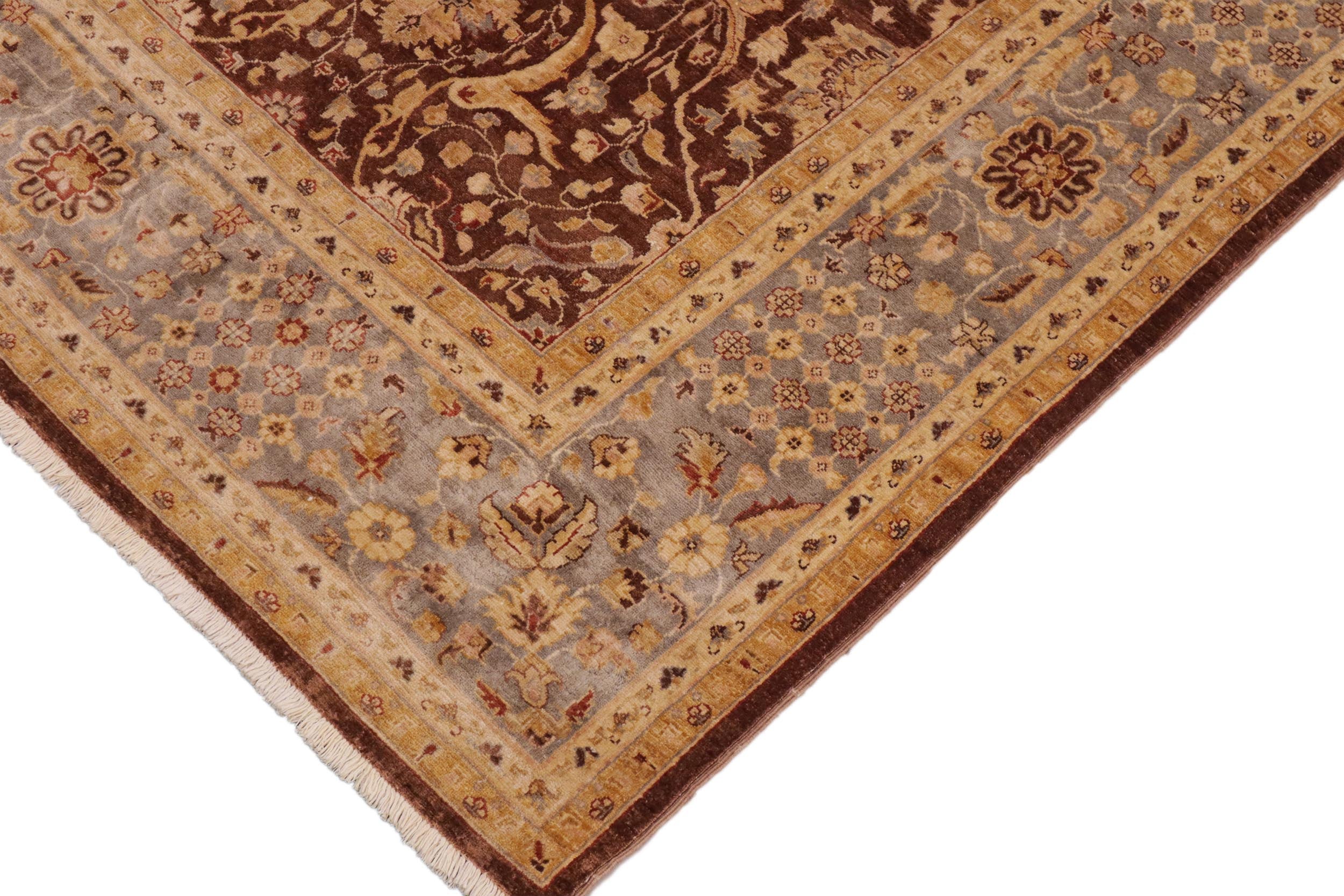 handmade Transitional Kafkaz Brown Gray Hand Knotted RECTANGLE 100% WOOL area rug 9' x 11'