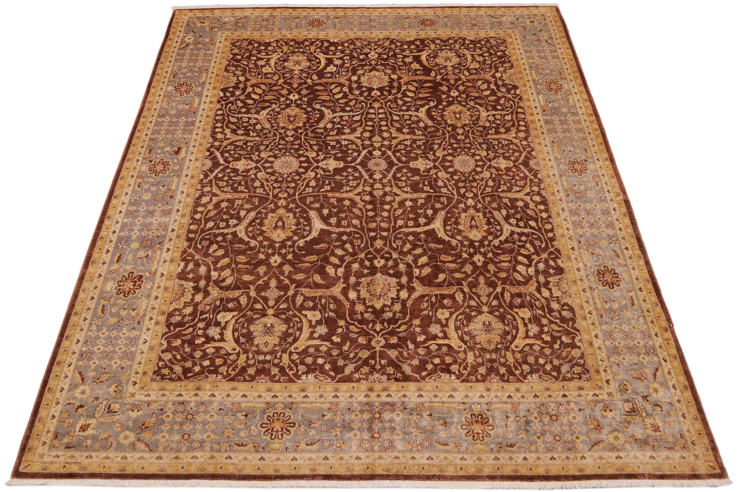 handmade Transitional Kafkaz Brown Gray Hand Knotted RECTANGLE 100% WOOL area rug 9' x 11'