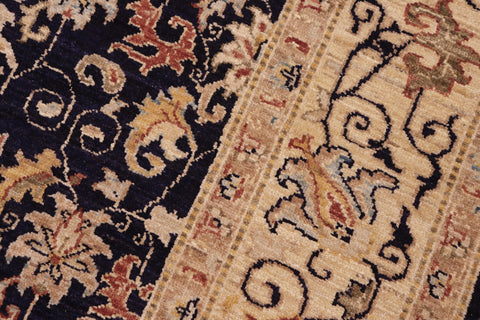 handmade Transitional Kafkaz Blue Beige Hand Knotted RECTANGLE 100% WOOL area rug 6' x 9'
