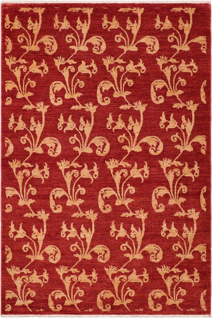 handmade Transitional Kafkaz Red Gold Hand Knotted RECTANGLE 100% WOOL area rug 5 x 8