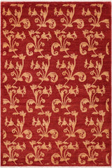 handmade Transitional Kafkaz Red Gold Hand Knotted RECTANGLE 100% WOOL area rug 5 x 8