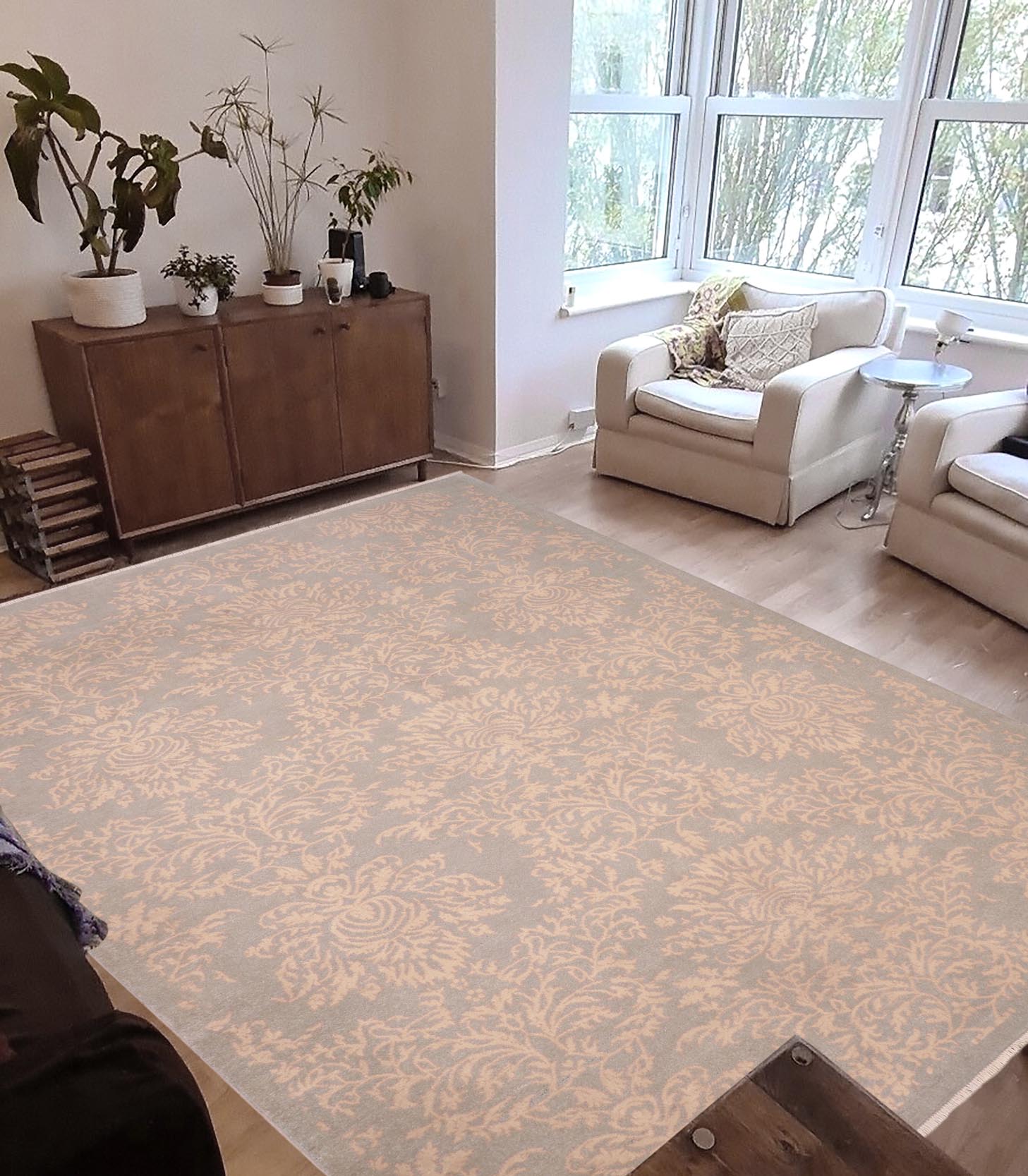 handmade Modern Kotan Green Tan Hand Knotted RECTANGLE 100% WOOL area rug 6' x 9'