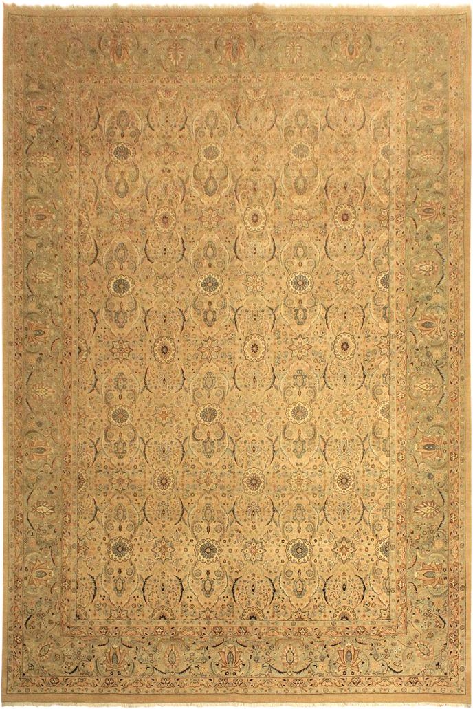 Traditional Qaseem Bond Shea Tan Green Hand Knotted Area rugs 10 x 14