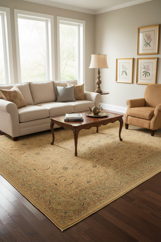 handmade Transitional Qaseem Bond Tan Green Hand Knotted RECTANGLE 100% WOOL area rug 10x14