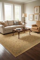 handmade Transitional Qaseem Bond Tan Green Hand Knotted RECTANGLE 100% WOOL area rug 10x14