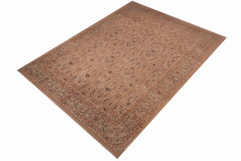 handmade Transitional Qaseem Bond Tan Green Hand Knotted RECTANGLE 100% WOOL area rug 10x14