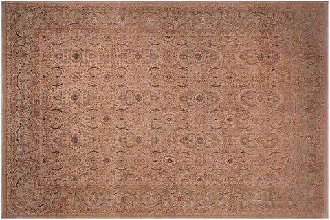 handmade Transitional Qaseem Bond Tan Green Hand Knotted RECTANGLE 100% WOOL area rug 10x14