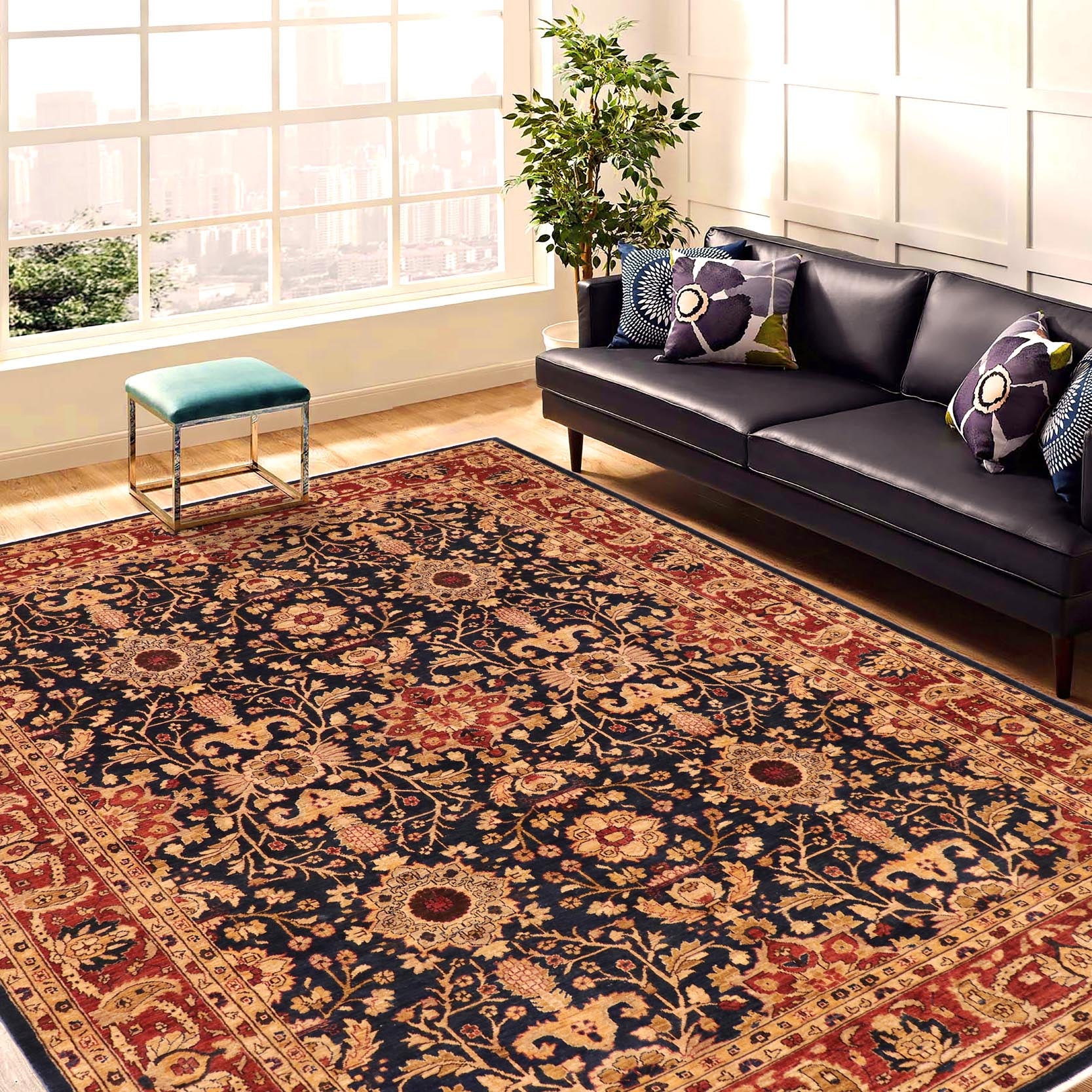 handmade Transitional Kafkaz Blue Rust Hand Knotted RECTANGLE 100% WOOL area rug 9' x 12'