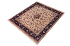 handmade Traditional Kashan Tan Blue Hand Knotted SQUARE 100% WOOL area rug 8x8