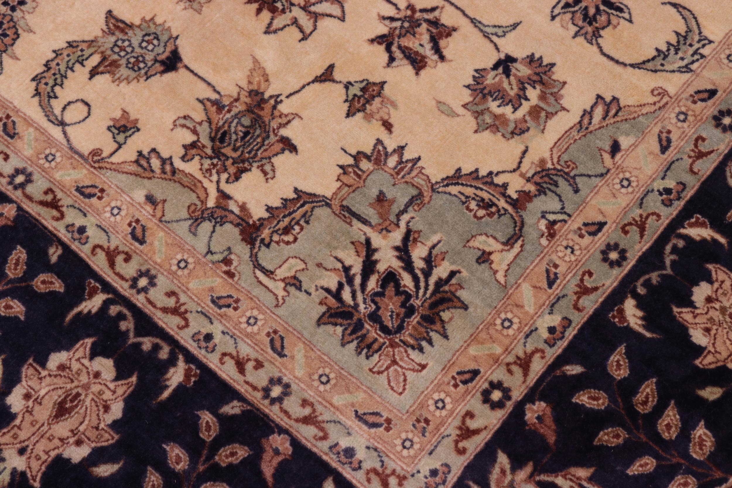 handmade Traditional Kashan Tan Blue Hand Knotted SQUARE 100% WOOL area rug 8x8