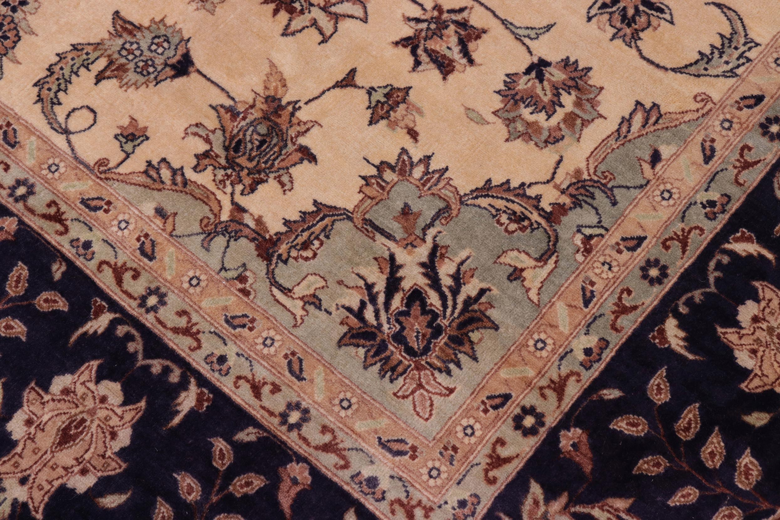 handmade Traditional Kashan Tan Blue Hand Knotted SQUARE 100% WOOL area rug 8x8