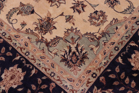handmade Traditional Kashan Tan Blue Hand Knotted SQUARE 100% WOOL area rug 8x8