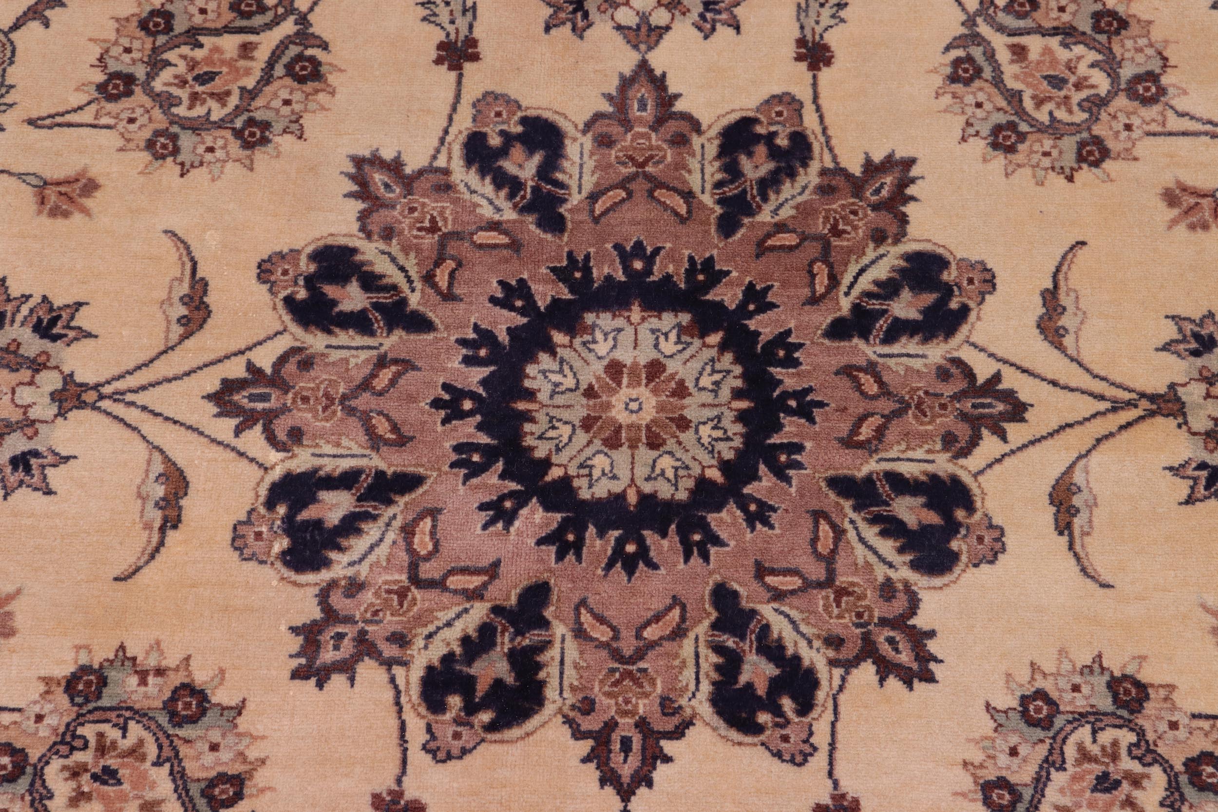 handmade Traditional Kashan Tan Blue Hand Knotted SQUARE 100% WOOL area rug 8x8