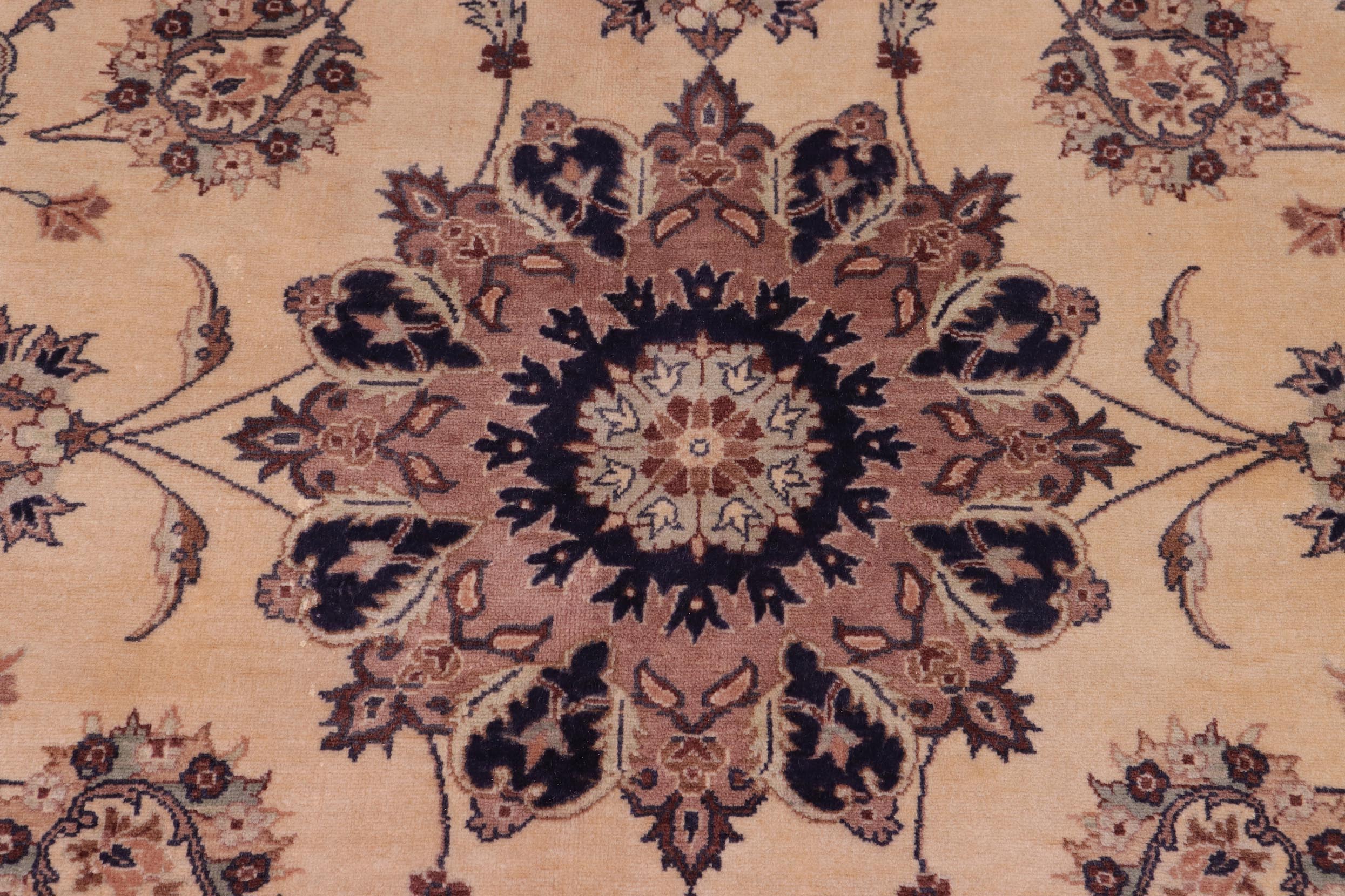handmade Traditional Kashan Tan Blue Hand Knotted SQUARE 100% WOOL area rug 8x8