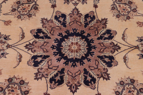 handmade Traditional Kashan Tan Blue Hand Knotted SQUARE 100% WOOL area rug 8x8