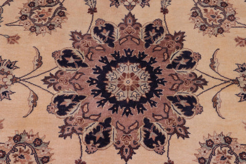 handmade Traditional Kashan Tan Blue Hand Knotted SQUARE 100% WOOL area rug 8x8