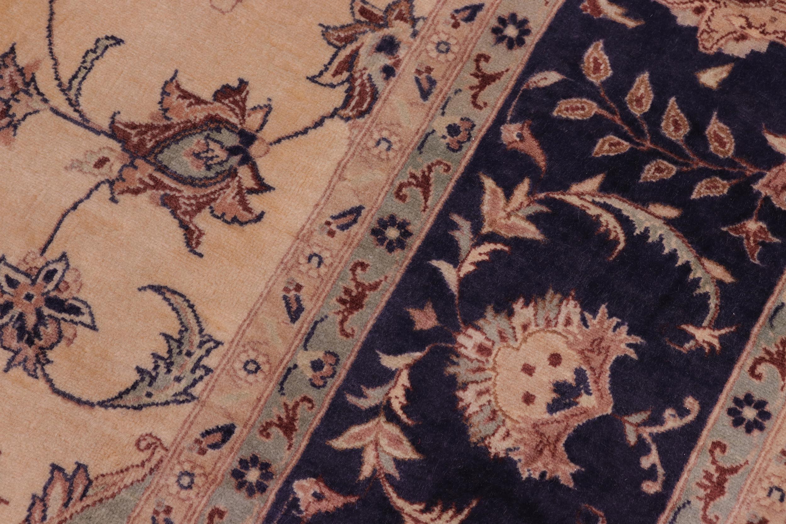 handmade Traditional Kashan Tan Blue Hand Knotted SQUARE 100% WOOL area rug 8x8