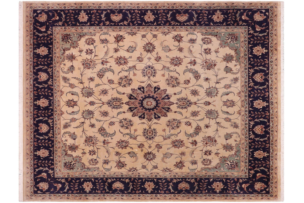 handmade Traditional Kashan Tan Blue Hand Knotted SQUARE 100% WOOL area rug 8x8