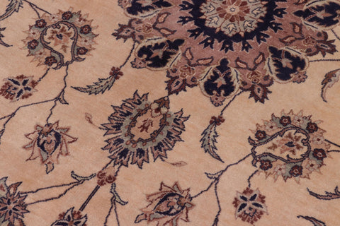 handmade Traditional Kashan Tan Blue Hand Knotted SQUARE 100% WOOL area rug 8x8