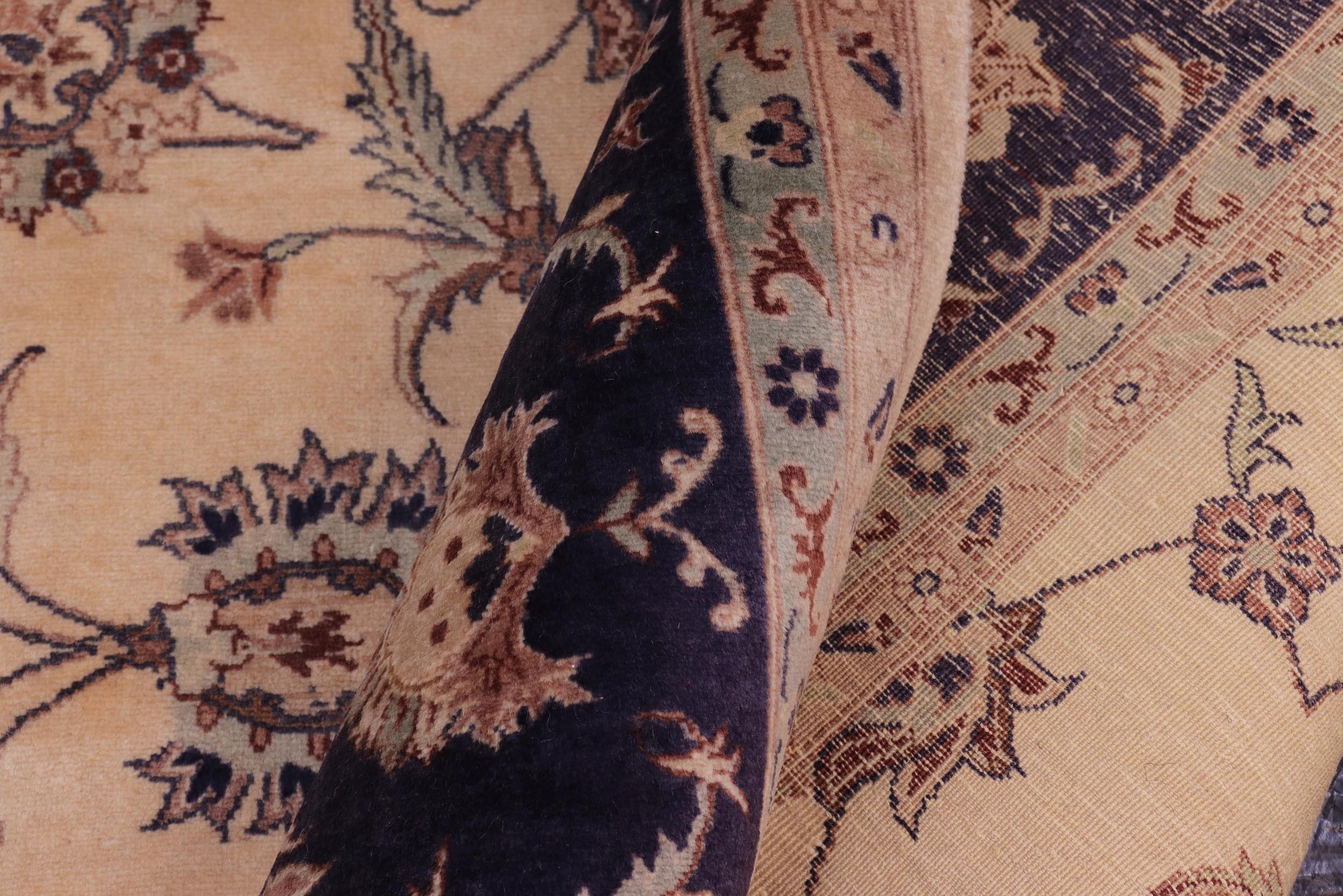 handmade Traditional Kashan Tan Blue Hand Knotted SQUARE 100% WOOL area rug 8x8