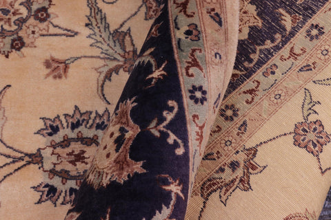 handmade Traditional Kashan Tan Blue Hand Knotted SQUARE 100% WOOL area rug 8x8