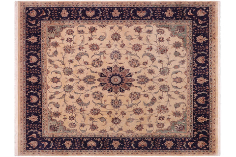 handmade Traditional Kashan Tan Blue Hand Knotted SQUARE 100% WOOL area rug 8x8