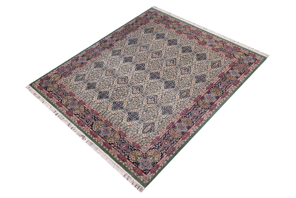 handmade Transitional Bakhtair Green Blue Hand Knotted RECTANGLE 100% WOOL area rug 8x9