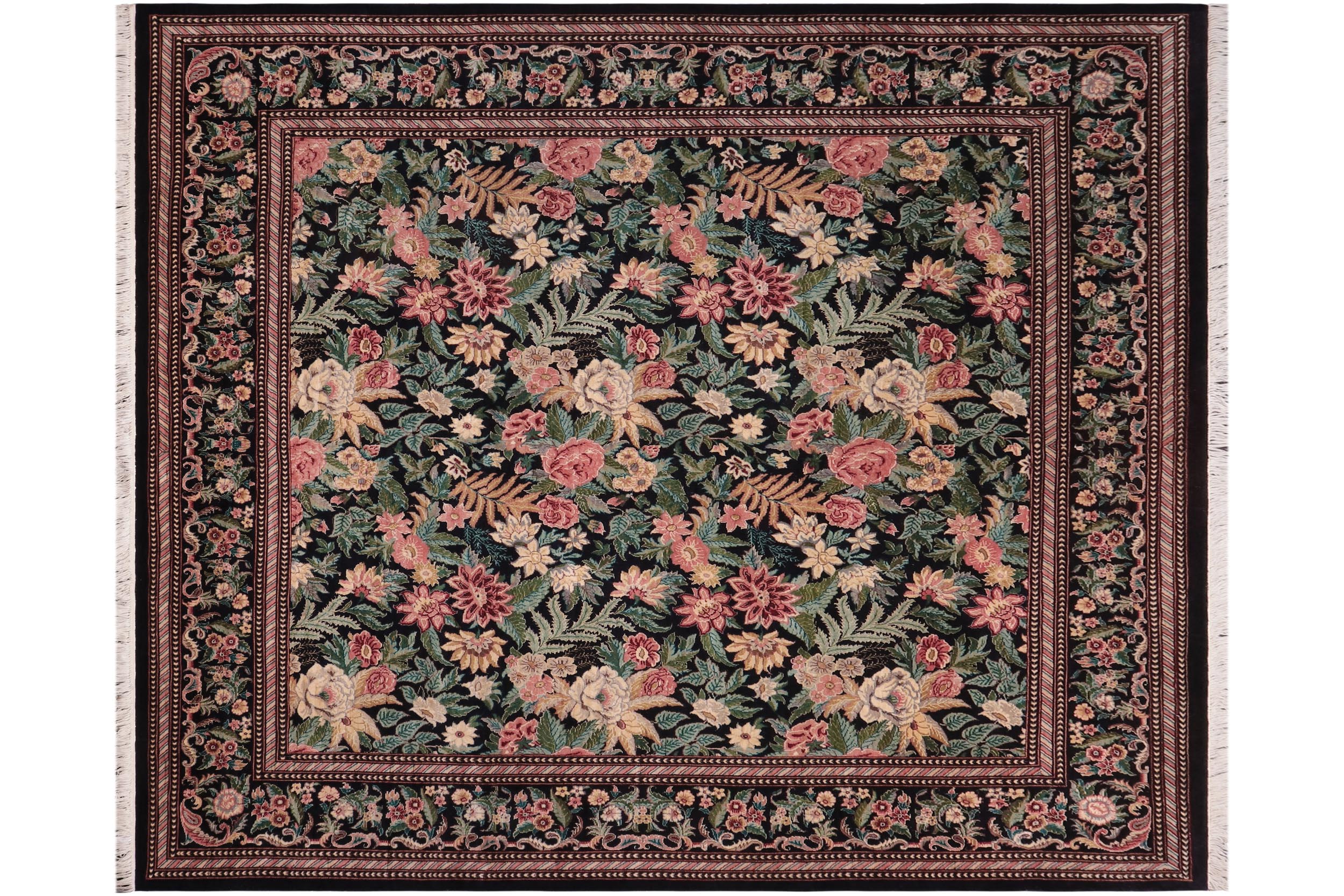 handmade Transitional Gohar Black Black Hand Knotted SQUARE 100% WOOL area rug 8x8