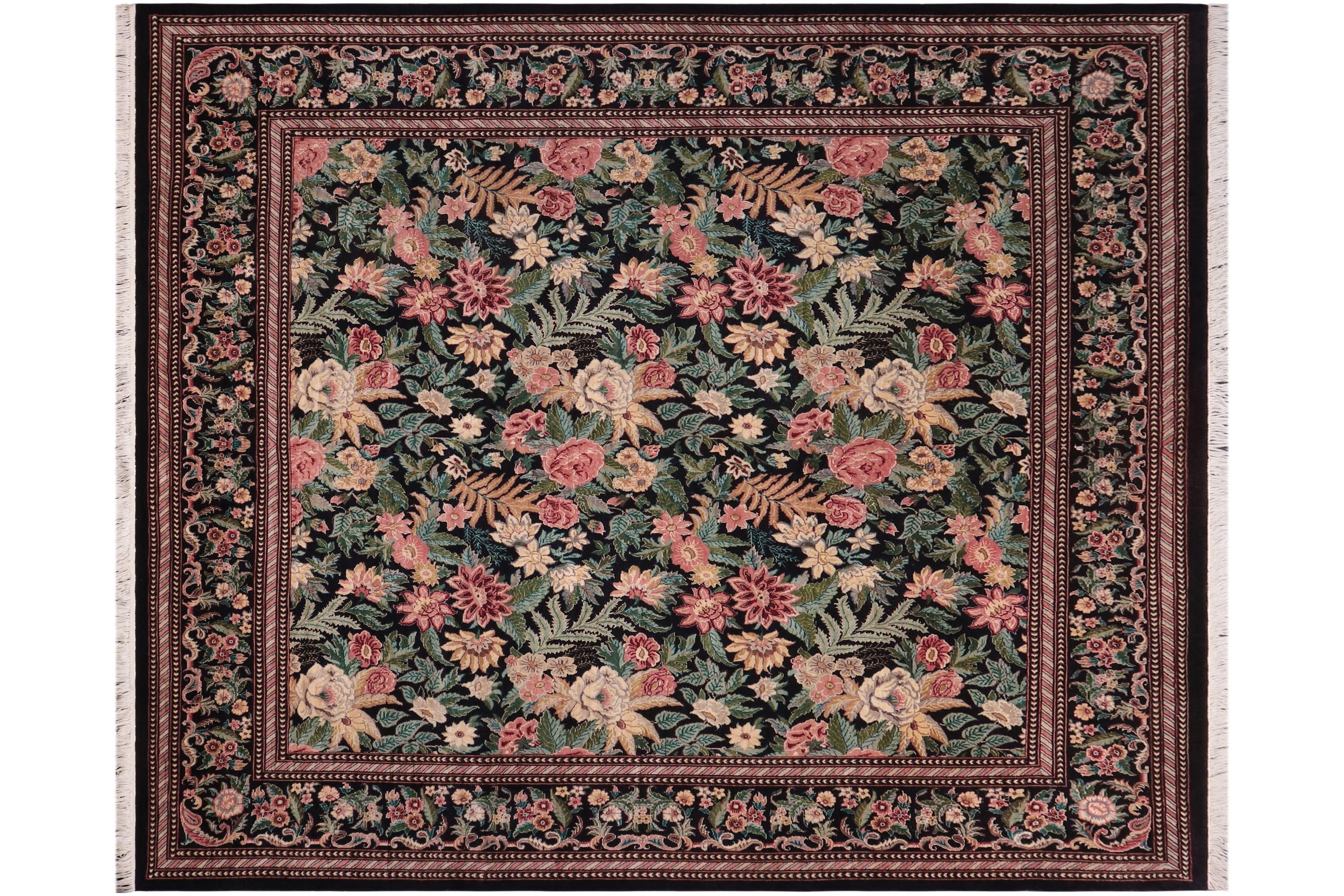 handmade Transitional Gohar Black Black Hand Knotted SQUARE 100% WOOL area rug 8x8