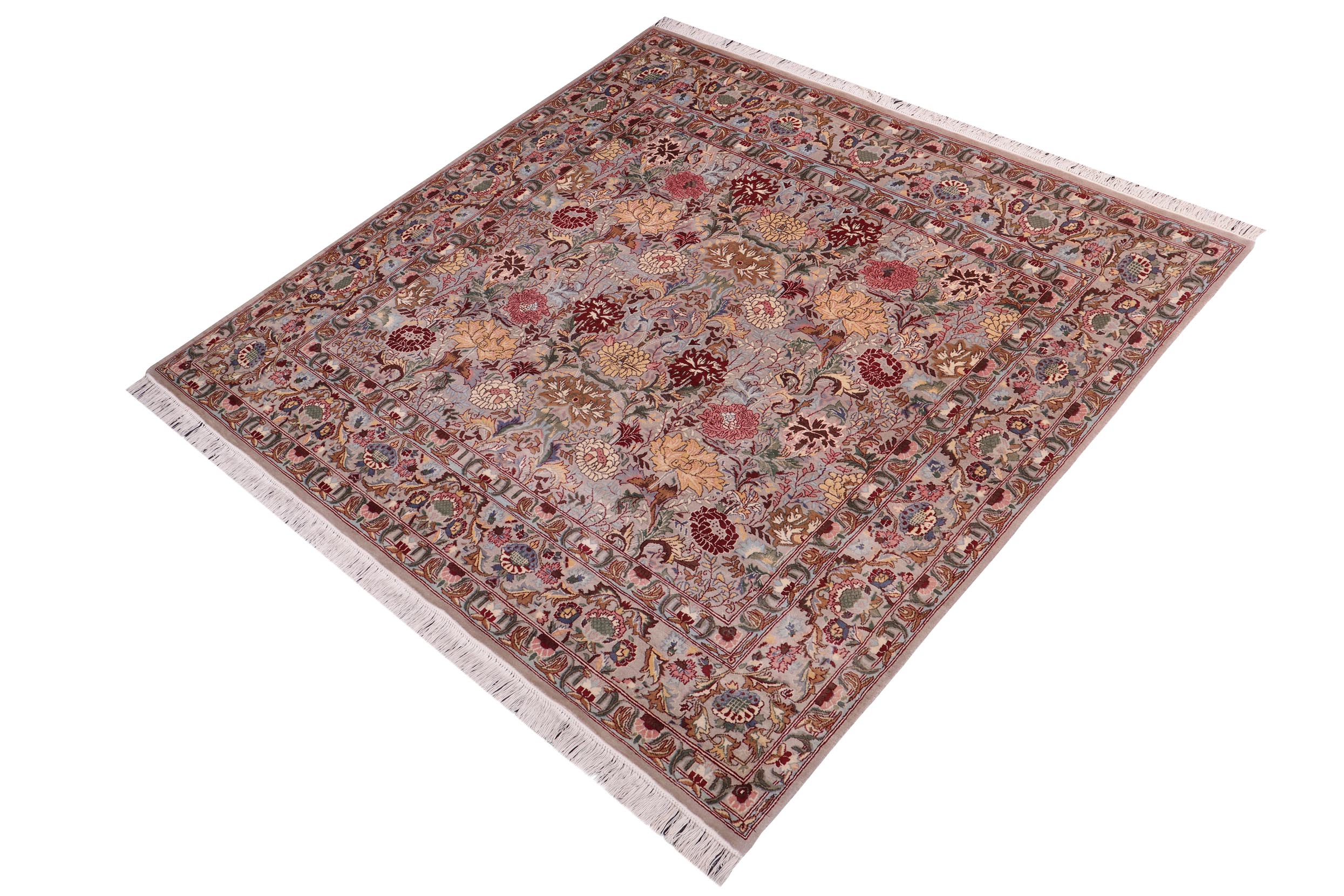 handmade Transitional Morris Gray Gray Hand Knotted SQUARE 100% WOOL area rug 6x6