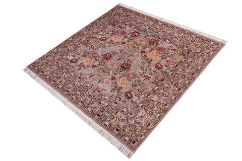 handmade Transitional Morris Gray Gray Hand Knotted SQUARE 100% WOOL area rug 6x6