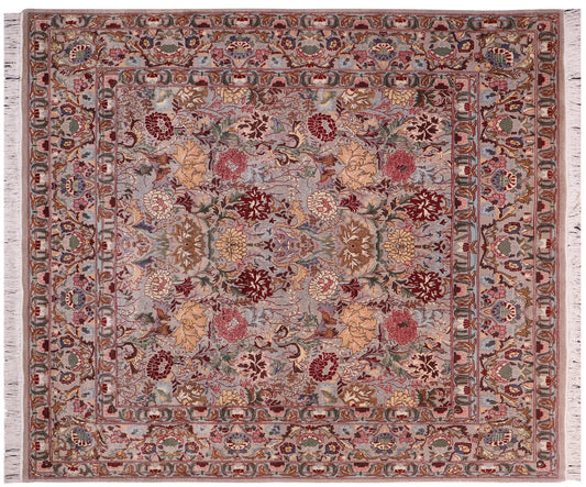 handmade Transitional Morris Gray Gray Hand Knotted SQUARE 100% WOOL area rug 6x6