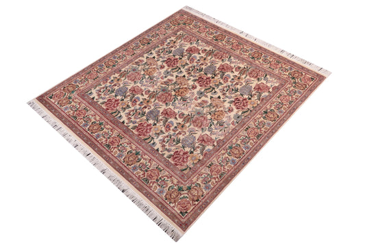 handmade Transitional Nayagra Ivory Ivory Hand Knotted SQUARE 100% WOOL area rug 6x6