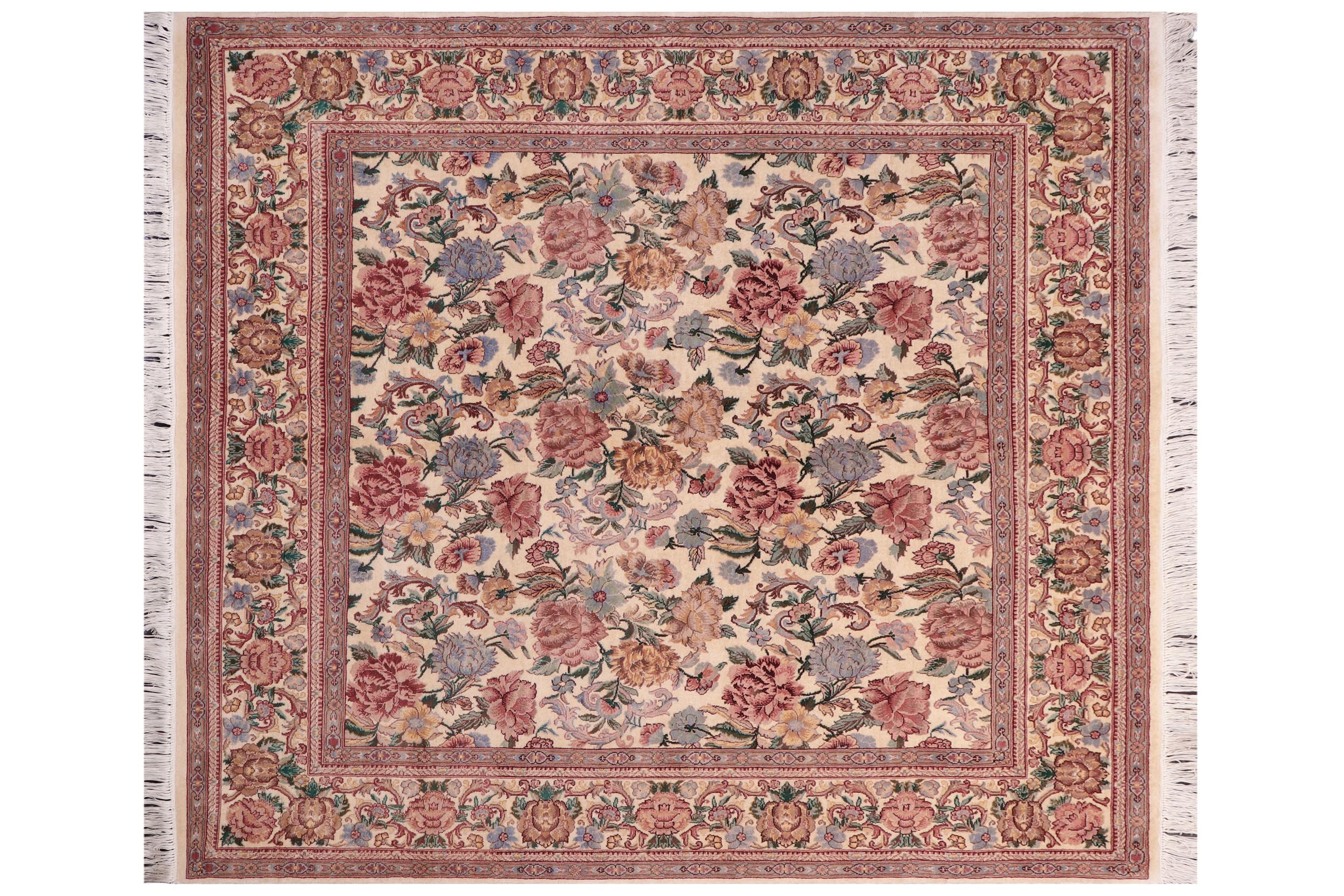 handmade Transitional Nayagra Ivory Ivory Hand Knotted SQUARE 100% WOOL area rug 6x6