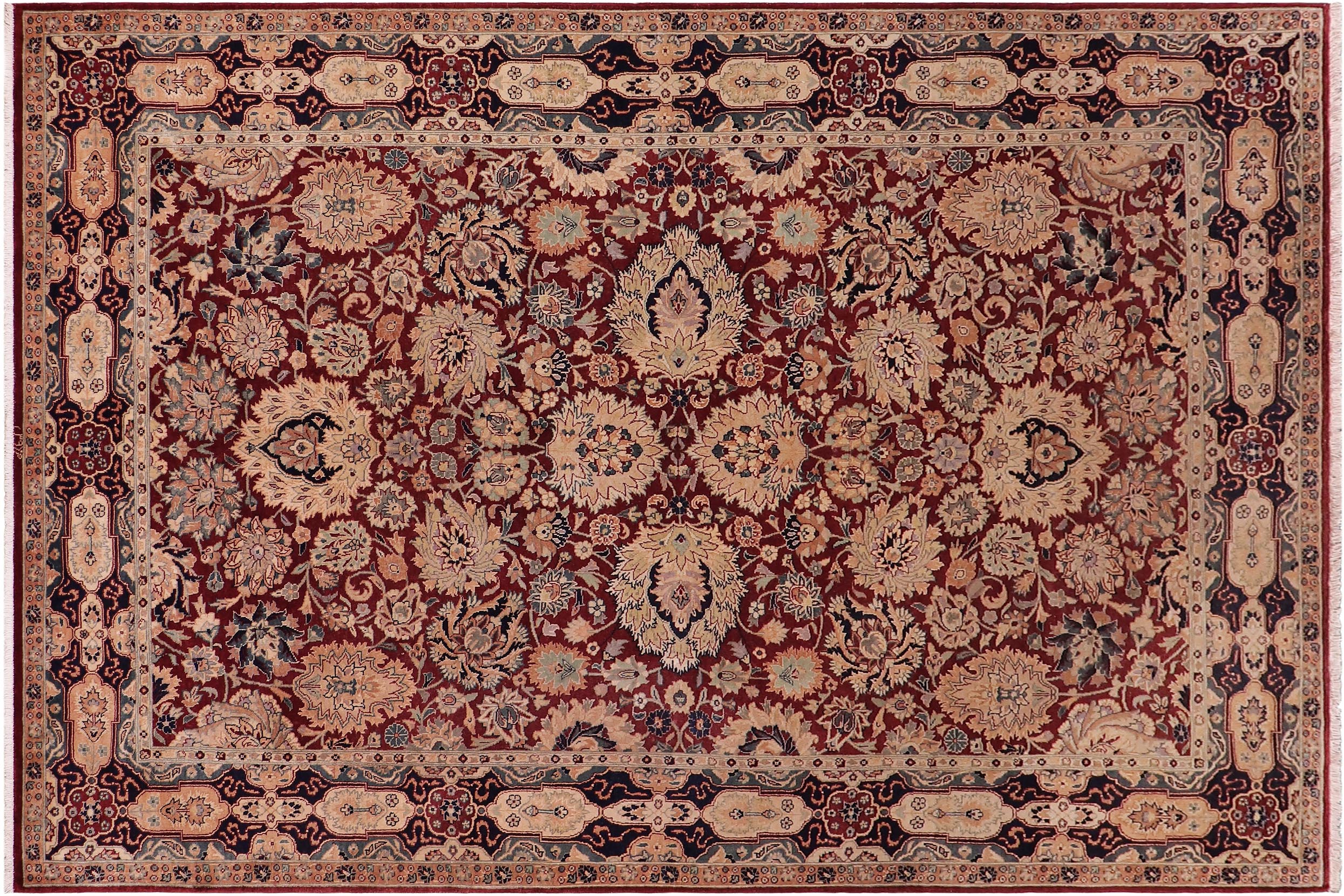handmade Traditional Lahore Aubergine Blue Hand Knotted RECTANGLE 100% WOOL area rug 6x9