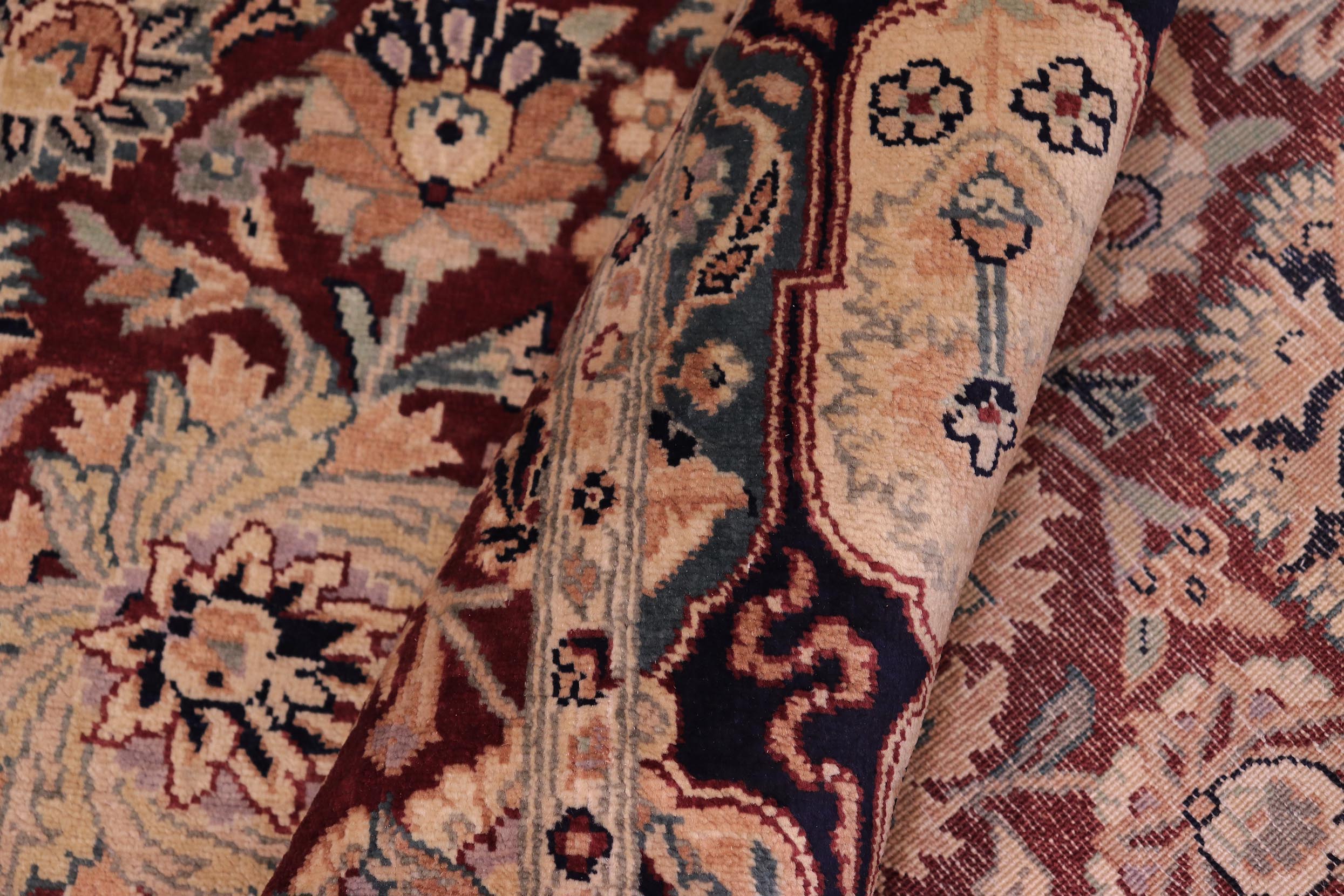 handmade Traditional Lahore Aubergine Blue Hand Knotted RECTANGLE 100% WOOL area rug 6x9