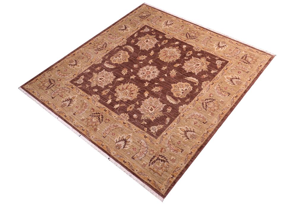 handmade Traditional Kafkaz Brown Lt. Green Hand Knotted SQUARE 100% WOOL area rug 6 x 6