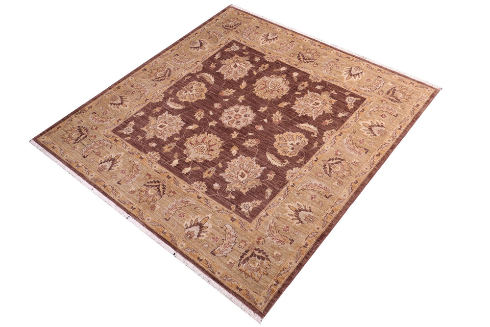 handmade Traditional Kafkaz Brown Lt. Green Hand Knotted SQUARE 100% WOOL area rug 6x6
