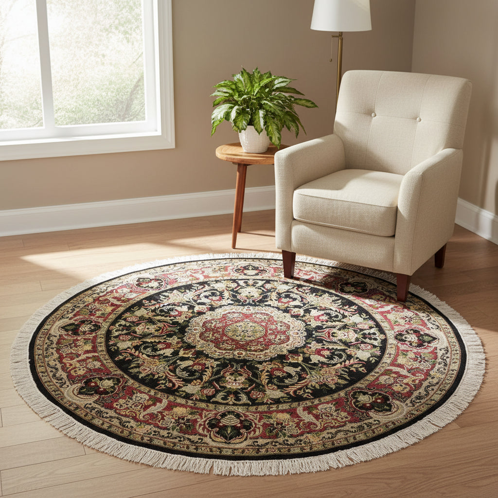 handmade Traditional Anarlaki Black Pink Hand Knotted ROUND 100% WOOL area rug 6'x6'