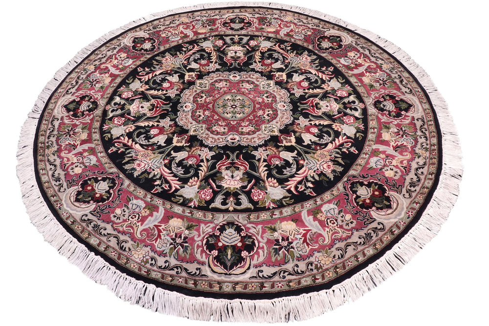 handmade Traditional Anarlaki Black Pink Hand Knotted ROUND 100% WOOL area rug 6'x6'