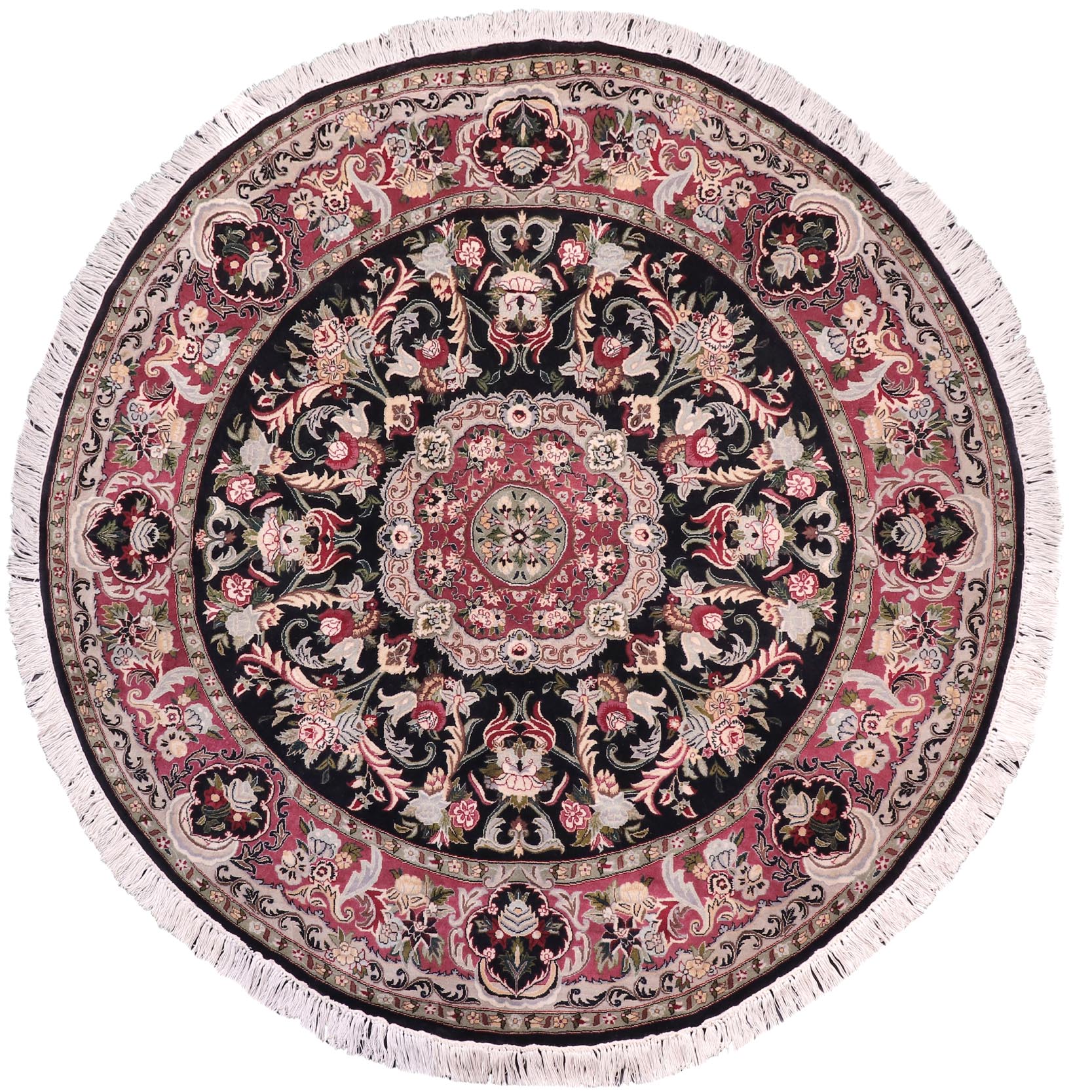 handmade Traditional Anarlaki Black Pink Hand Knotted ROUND 100% WOOL area rug 6'x6'