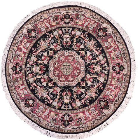 handmade Traditional Anarlaki Black Pink Hand Knotted ROUND 100% WOOL area rug 6'x6'